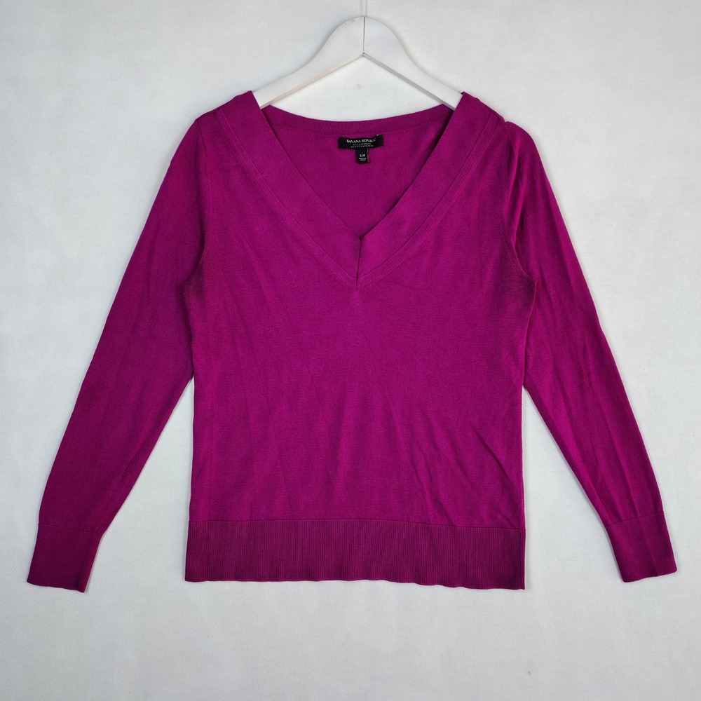 Banana Republic Silk Cashmere V-Neck Sweater Magenta Purple Womens Small P S1-3 - Picture 1 of 6